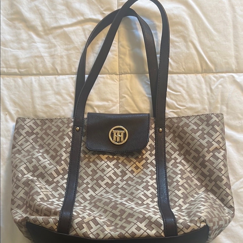 Tommy Hilfiger Brown and Cream Tote Bag